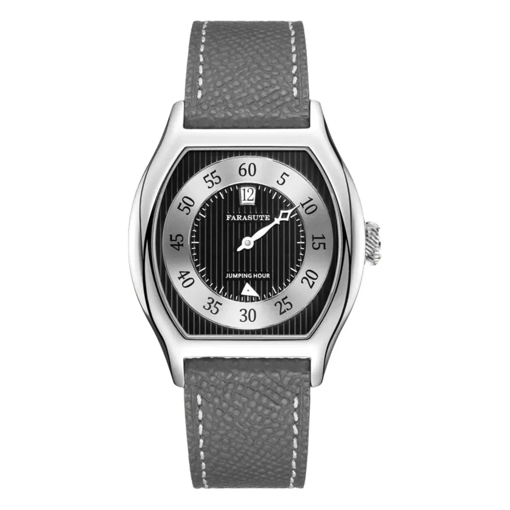 FARASUTE Retro Salmon Dial Jumping Hour Wristwatch For Men Seagull St17 Full Automatic Male Sapphire Vintage Date Window Watch