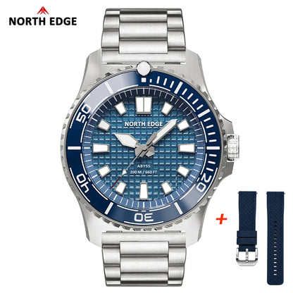 NORTH EDGE ABYSS Solar Diver-Style Watch – Ceramic Bezel, Ice-Texture Dial, 200m