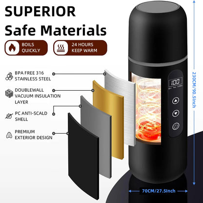 Portable Car Kettle 500ml – 12V/24V Heated Travel Mug, Adjustable Temperature