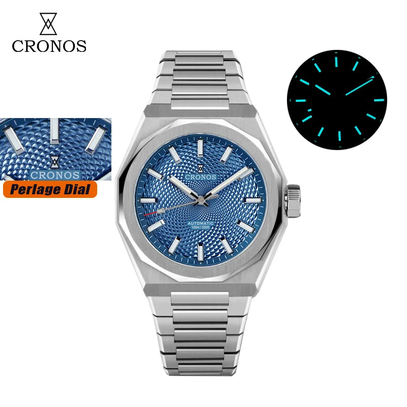 Cronos New Rhombus Perlage 39mm  Skeleton Dial PT5004 Miyota 90S5 See-through Caseback Men Automatic Wristwatches 10ATM Lumious