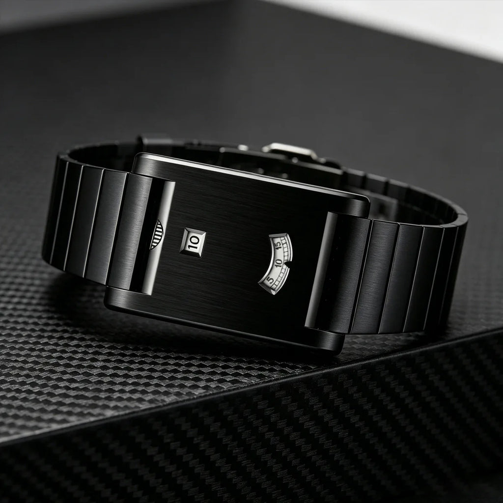 Men's Stainless Steel Square Watch Unique Jump Hour Digital Wristwatch Fashion Bracelet Quartz Watch Reloj Hombre