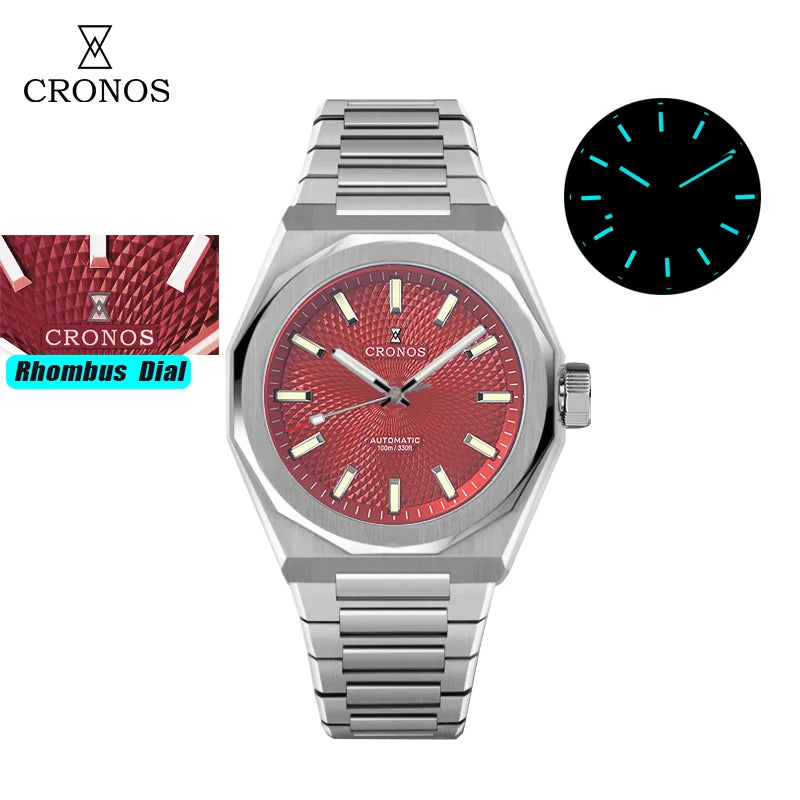 Cronos New Rhombus Perlage 39mm  Skeleton Dial PT5004 Miyota 90S5 See-through Caseback Men Automatic Wristwatches 10ATM Lumious