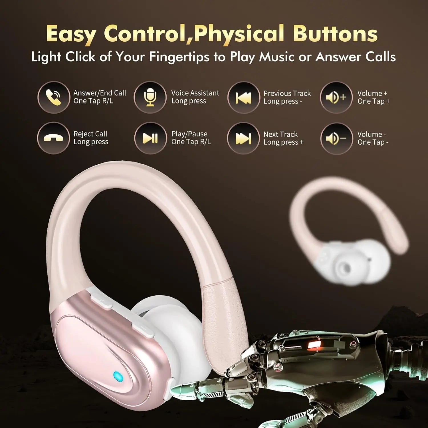 Wireless Sport Earbuds – 80H Battery, Earhook, ANC Mic