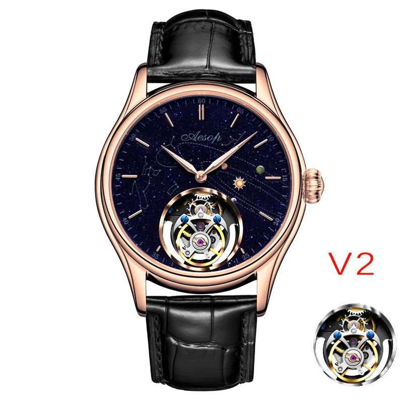 AESOP 7025 Flying Tourbillon Movement Watch Brand For Men Skeleton Mechanical Luxury Watches Wterproof Wristwatches Sapphire