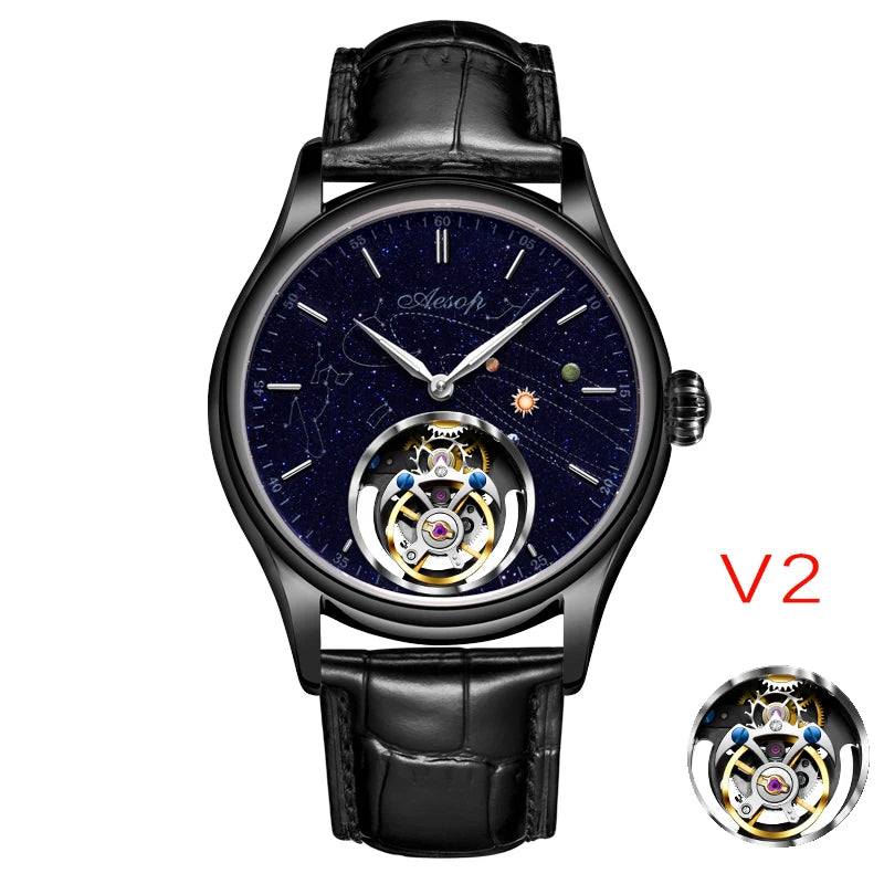 AESOP 7025 Flying Tourbillon Movement Watch Brand For Men Skeleton Mechanical Luxury Watches Wterproof Wristwatches Sapphire