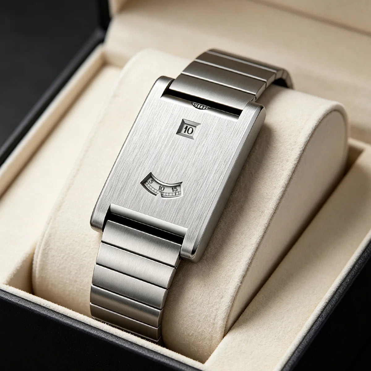 Men's Stainless Steel Square Watch Unique Jump Hour Digital Wristwatch Fashion Bracelet Quartz Watch Reloj Hombre