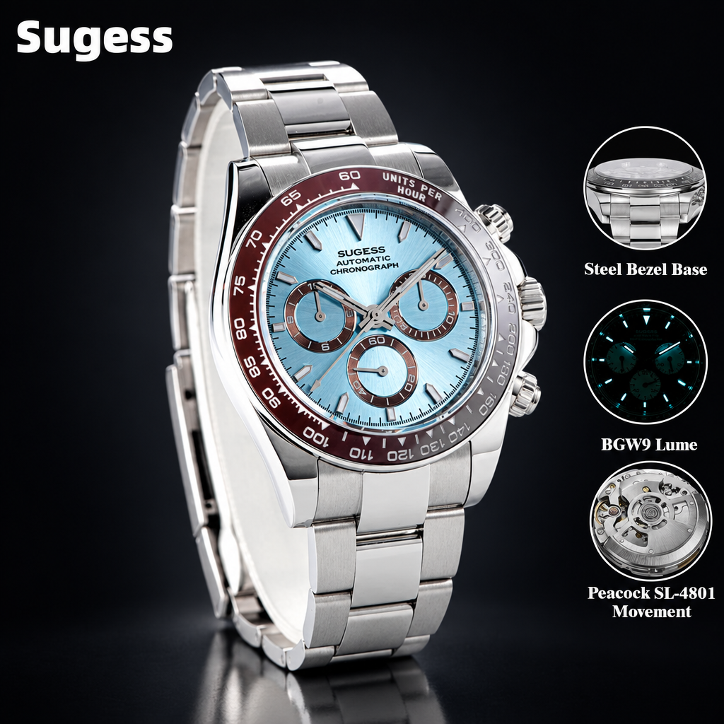 Sugess Panda Chronograph S418 – SL4801 Automatic, Ceramic Bezel, Sapphire