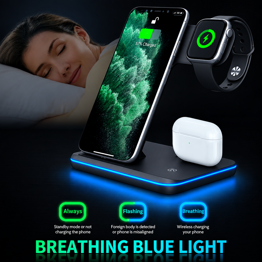 3-in-1 Wireless Charging Stand for Phone, Watch & Earbuds