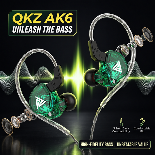 QKZ AK6 Wired Gaming Earbuds – 3.5mm, Mic, Ear Hooks, Inline Volume