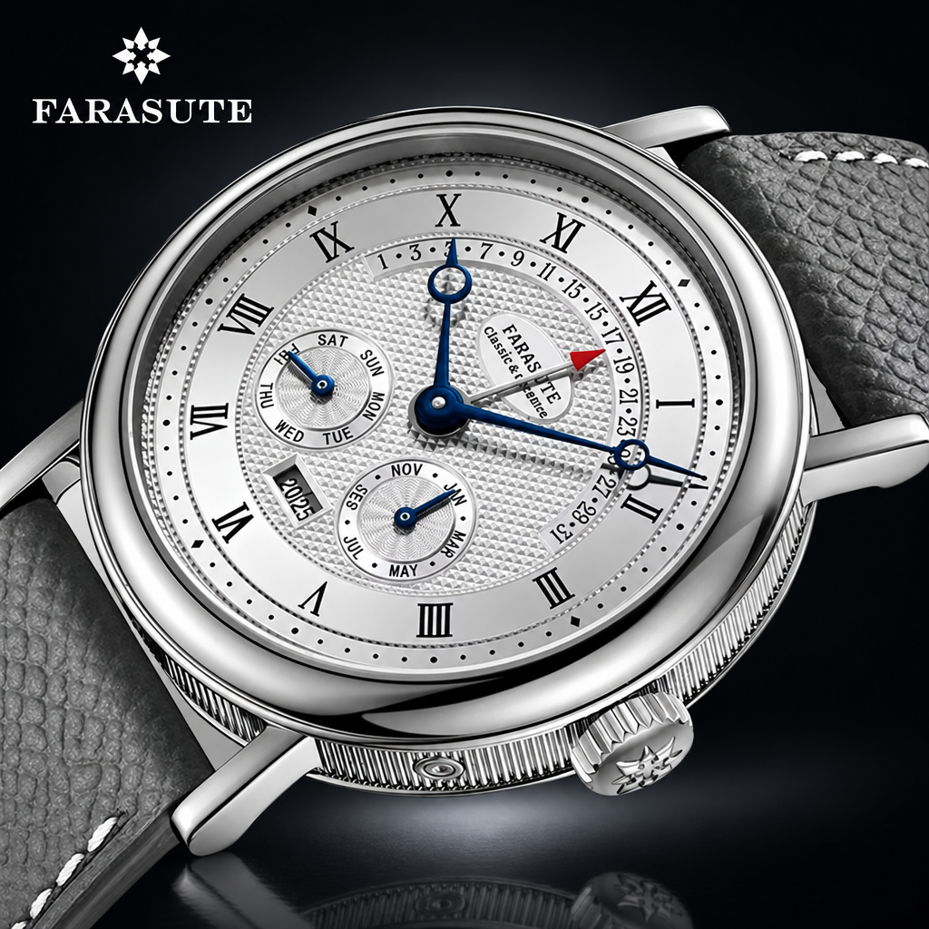 FARASUTE Automatic Calendar Watch – Seagull Movement, Sapphire, 38mm