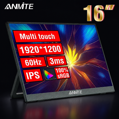 Anmite 16 inch portable touch monitor on a dark background