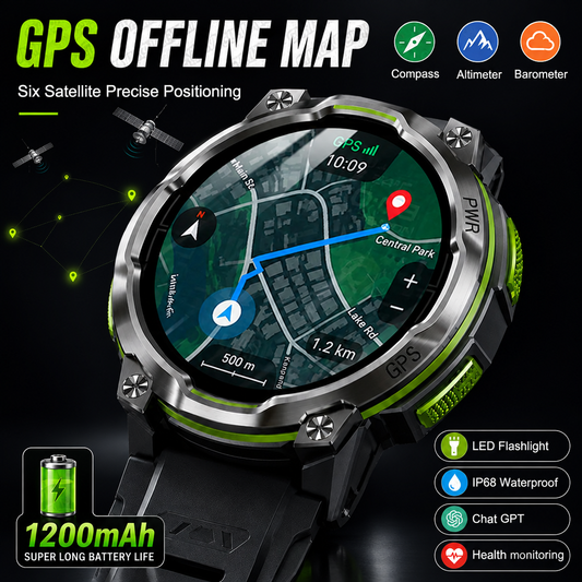 GPS smart watch with Bluetooth calling on a dark background