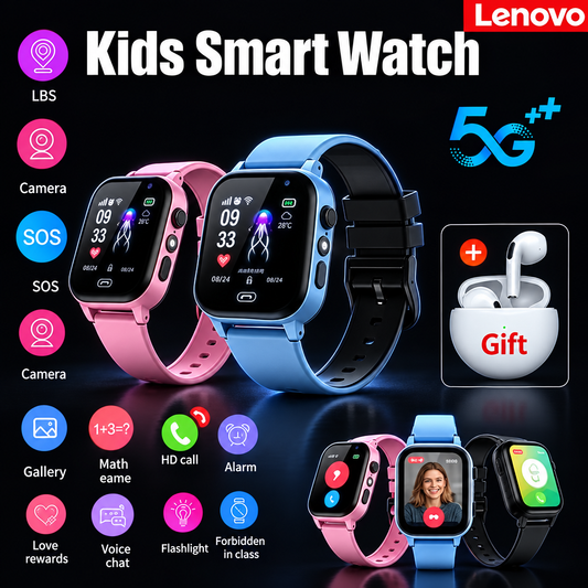 Lenovo kids GPS smart watch, dark studio with original text