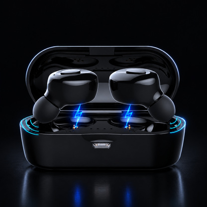 Wireless sports headphones, dark studio
