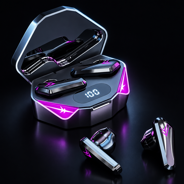 X15 TWS earbuds, dark studio